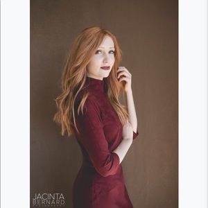 Eva Mendes Burgundy Suede Midi Dress 0